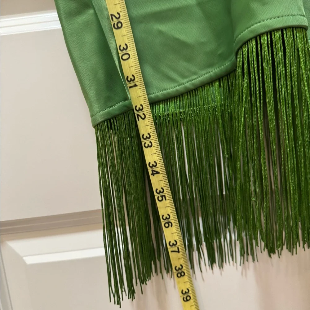 Fun Green Skirt with Fringe and side slit. NWT  size S - Picture 5 of 14